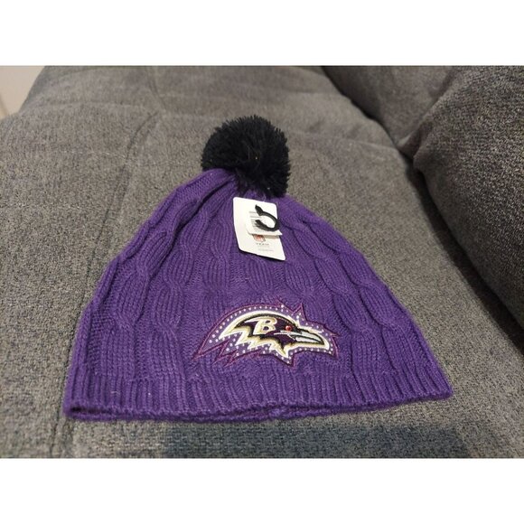 Womens New Era NFL Warm Fleece Lined Winter Beanie Hat Cap Baltimore Ravens. - Picture 4 of 8
